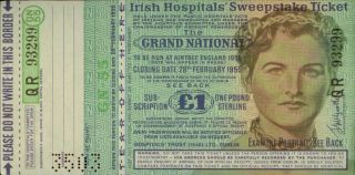 Irish Sweepstake Ticket,  Grand National,  1955 W/counterfoil Exc