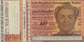 Irish Sweepstake Ticket,  Derby,  1961 W/counterfoil Exc