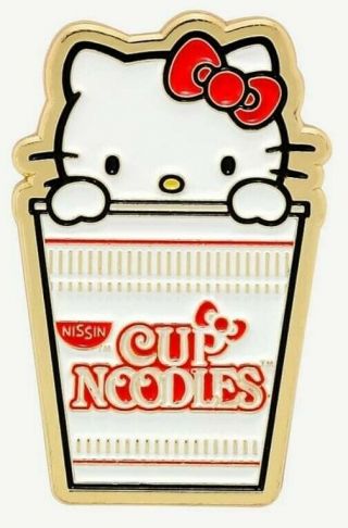 Extremely Cute Hello Kitty Cup Noodles Decorative Collectible Enamel Pin.