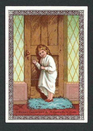 Q28 - Child In Night - Clothes Knocking At Door - Goodall - Victorian Xmas Card