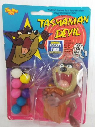 Vintage 1989 Looney Tunes Tazmanian Devil Gumball Pocket Pack Dispenser Rare Nib