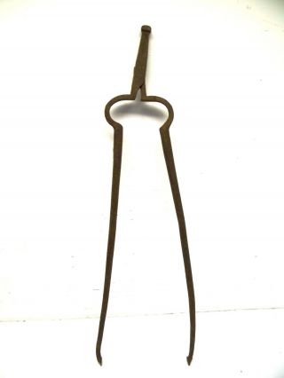 Antique Old Forged Iron Metal Woodstove Fireplace Chippendales Style Tongs Tool