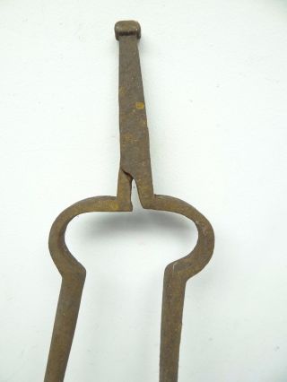Antique Old Forged Iron Metal Woodstove Fireplace Chippendales Style Tongs Tool 3