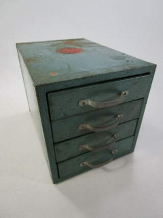 Vintage Wards Master Quality Small Tool 4 Drawer Metal Cabinet Blue Green