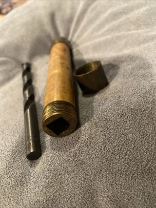 Antique Wood Metal Vintage Tool Drill Bit Cylinder Case Holder Union Twist Utd