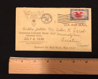 Envelope,  Air Mail,  Golden Jubilee,  Brenham Texas,  July 4,  1938.