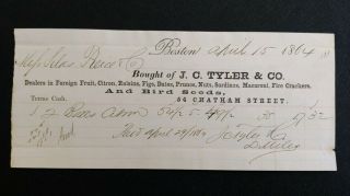 1864 Civil War Era Billhead J C Tyler & Co Boston Mass Macaroni Fire Crackers