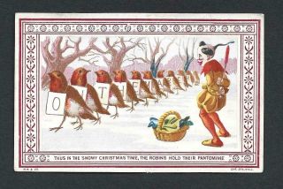 M38 - Clown And Robins On The March - Chromo On Marcus Ward Victorian Xmas Card