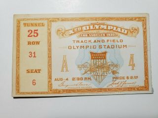 Orig 1932 Xth Olympics Ticket Track & Field Olympic Stadium Los Angeles A4 Nr