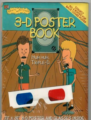 Beavis & Butt - Head 3 - D Poster Book 1997 W/glasses Butthead Mtv Mike Judge