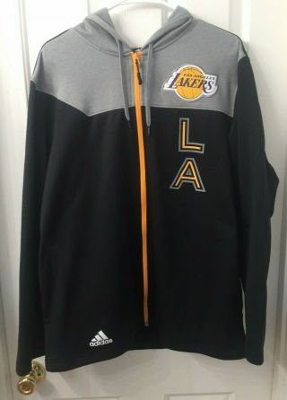 Los Angeles La Lakers Adidas Climawarm Full Zip Hoodie Jacket Mens Large Rare