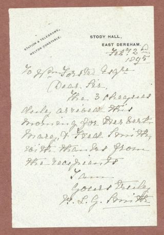 Stody Hall East Dereham Norfolk 1895,  L.  G.  Smith Cheques Herbert,  Mary,  Fred Ah74