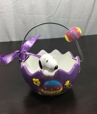 Galerie Snoopy Woodstock Peanuts Ceramic Easter Egg Basket Candy Dish Decoration