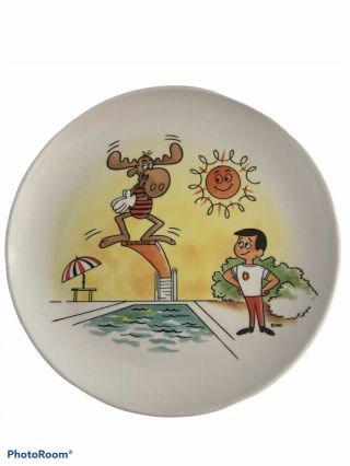 Vintage Rocky & Bullwinkle Diving & Cheerios Kid Melmac 8” Dinnerware Plate Usa