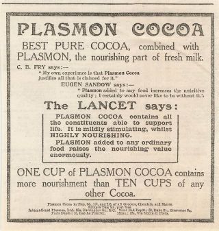 1904 Advert Plasmon Cocoa Eugen Sandow The Lancet