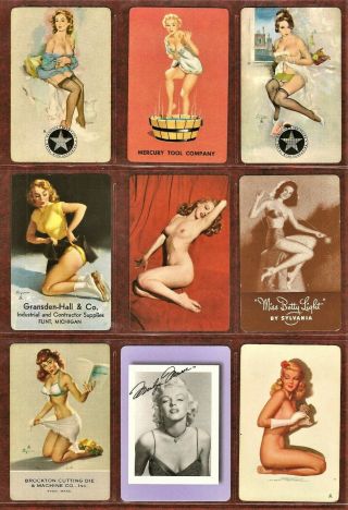 9 Vintage Aces Of Spades Pinup Playing Cards Nmint 1940s - 60s 2 Marilyn Monroe