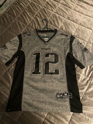 Nfl Nike Tom Brady Patriots Black / Grey Stitched Jersey Men’s Med