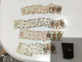 Miniature Antique Playing Cards And Leather Case