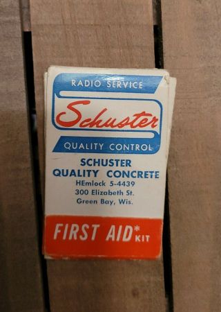 Vintage Schuster Quality Concrete Green Bay Wi Matchbook Style First Aid Kit