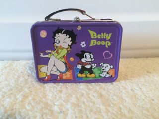 Vintage Betty Boop Collectible Metal Tin Case Lock Box Hippie Betty W/ Dogs