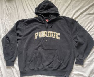 Vintage Nike Team Purdue Boilermakers Spellout Swoosh Xl Black Hoodie Sweatshirt