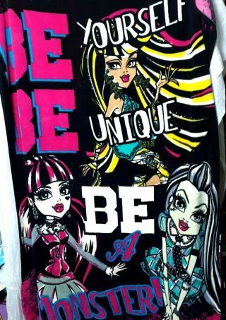 Monster High Blanket " Be Yourself,  Be Unique,  Be A Monster " Black