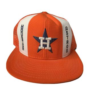Vintage 80s 90s Houston Astros Lucky Stripe Ajd Snapback Trucker Hat Orange