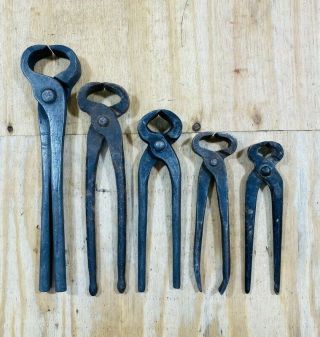 5 Vintage Blacksmith Farrier Nippers Nail Puller Pliers