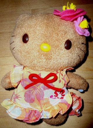 Sanrio Hello Kitty Small 7 " Plush Doll Tan Hawaiian Hawaii Dress Floral 2005
