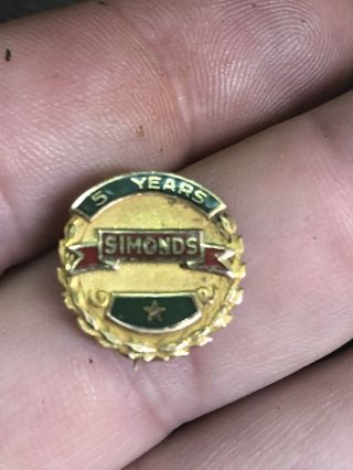 Vintage Simonds Saw 10k Gold Service Pin Advertisement Piece Simonds 5 Year Pin