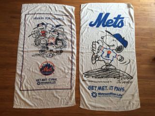 Qty 2 Vintage Ny Mets Snoopy Peanuts Met Life Beach Towel