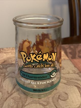 Vintage 1999 Pokemon Welch ' s Jelly Jar Cup / Glass 04 Charmander © Nintendo 2