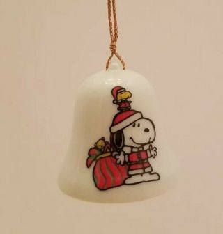 Vintage Ufs Peanuts Snoopy Woodstock Ceramic Miniature Bell Christmas Ornament