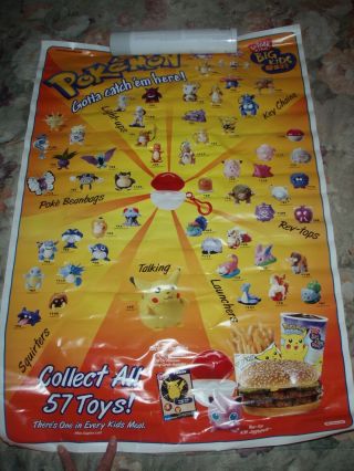 Vtg Burger King Toys Pokemon Poster 1999 Promotional