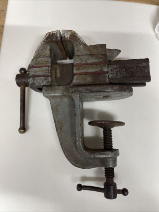 Vintage Stanley No.  763 Table Mount Vise,  2  Jaw,  With Anvil Area,  Made In Usa