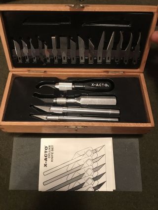 Vintage X - Acto Xacto Deluxe Craft Knife Set In Wood Box.  Usa