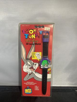 1993 Good Stuff Bugs Bunny Looney Tunes 3d Laser Watch In Pack Vintage