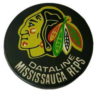 Mississauga Reps Dataline Vintage Viceroy Mfg.  Official Game Puck Oha Blackhawks