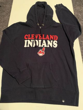Women’s Mlb Cleveland Indians Chief Wahoo Mascot Hooded Sweatshirt Size Xl Blue