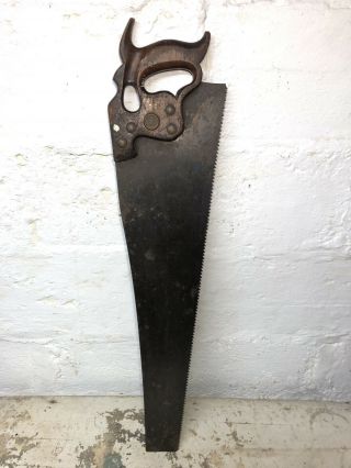 Early Antique Disston & Sons Hand Saw W/ Thumb & Finger Hole / Blade