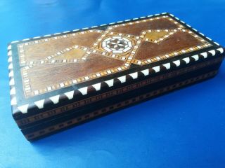 Vintage Wooden Inlay Playing Card Box - 20x10x4 Cm