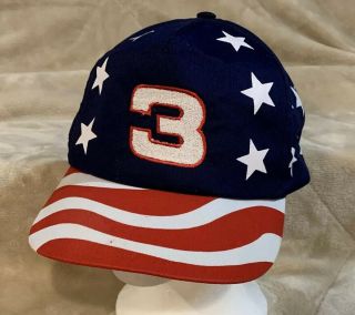Vtg Dale Earnhardt 3 Star Stripes Usa Flag Snapback Hat Cap Nascar Cup America