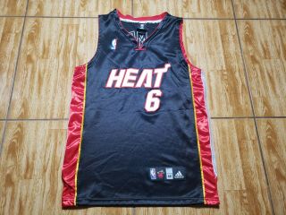 Adidas Miami Heat Lebron James Basketball Jersey Adult Large 48 Sewn Black Mens
