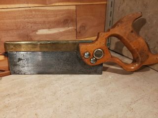 Antique 8 Inch Brass Backed Tenon Saw Warranted Superior Made In England Vgc