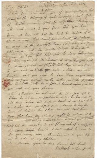 1891 Letter From Bethiah In Salem Re: Family Farm