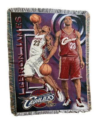 Rare Lebron James 23 Cleveland Cavaliers Throw Blanket Fringe 60x48 Usa Made