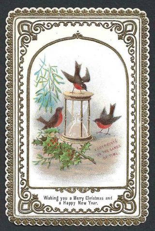 G55 - Robins - Footprints On The Sands Of Time - Goodall - Victorian Xmas Card