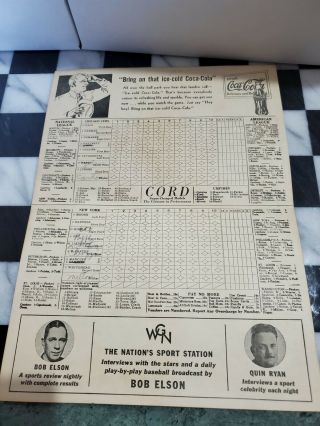 1937 Score Card York Giants vs.  Chicago Cubs Pabst Wrigley Field Mel Ott 3