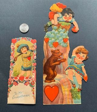 Antique Victorian Diecut Valentines Cards Female Golf Pop - Out,  Mechanical