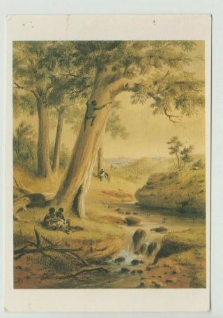 Landscape With Aboriginals S.  T Gill Watercolour Postcard